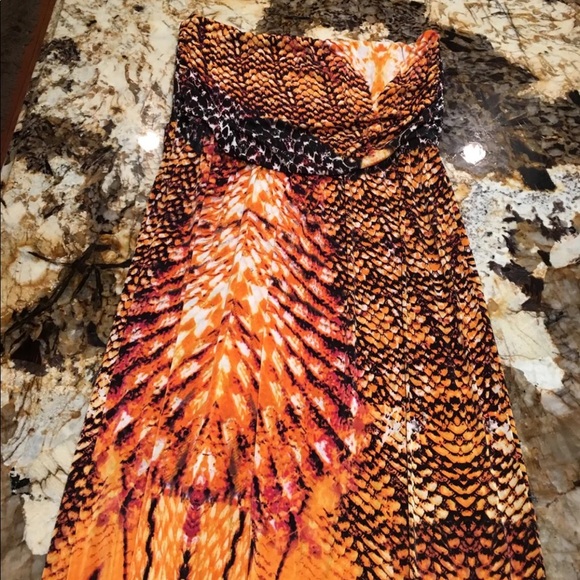 orange snakeskin maxi dress